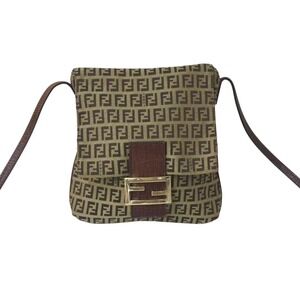 Fendi Tan Shoulder Zucchino Brown Beige Canvas Bag